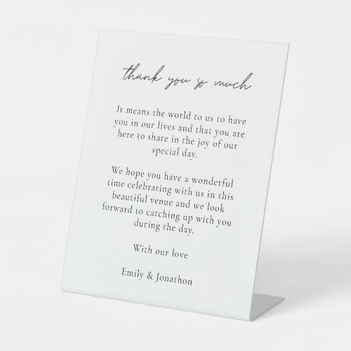 Simple Text Wedding Thank You Letter to Guests Pedestal Sign