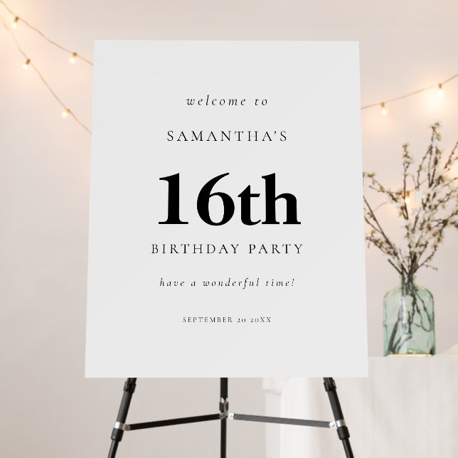 Simple Text Welcome to 16th Birthday Party Foam Board (In Situ (Stand))
