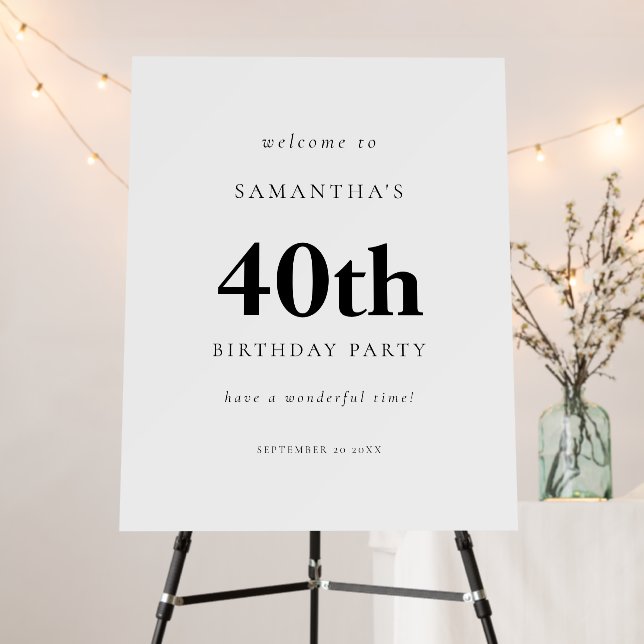 Simple Text Welcome to 40th Birthday Party Foam Board (In Situ (Stand))