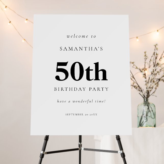 Simple Text Welcome to 50th Birthday Party Foam Board (In Situ (Stand))