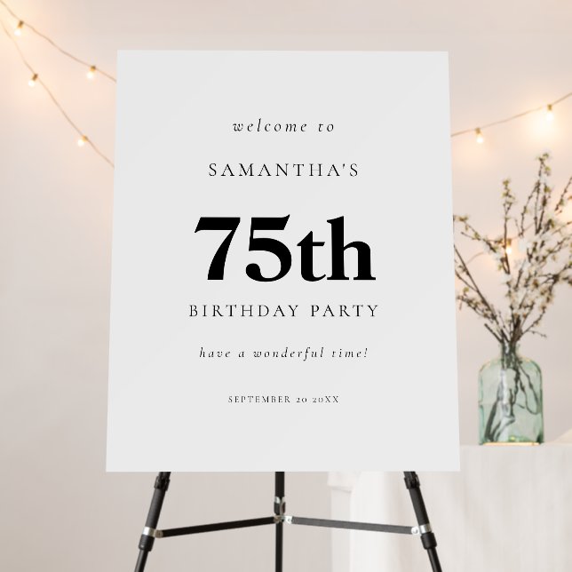 Simple Text Welcome to 75th Birthday Party Foam Board (In Situ (Stand))