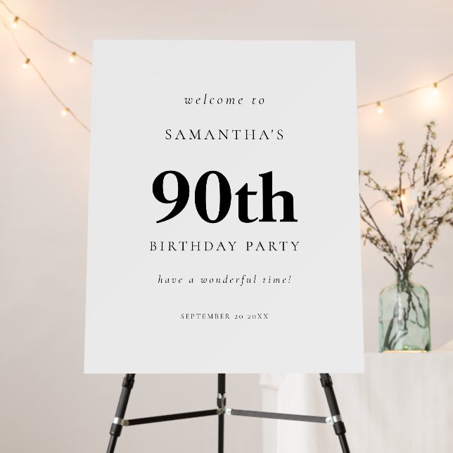 Simple Text Welcome to 90th Birthday Party Foam Board (In Situ (Stand))