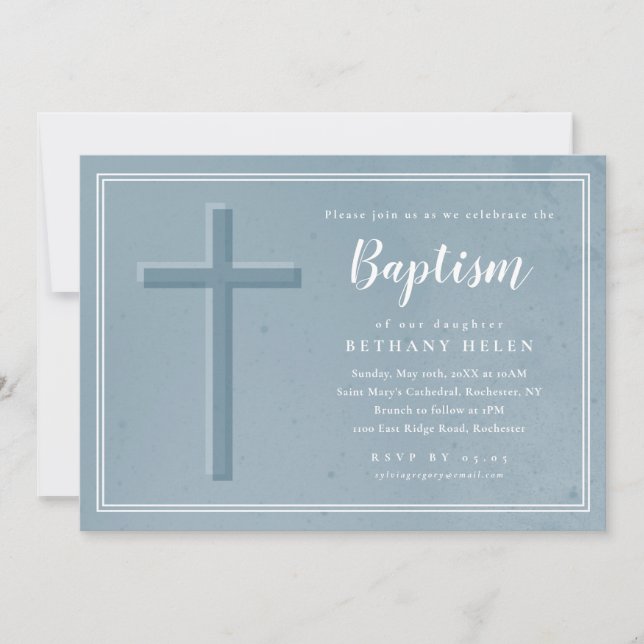 Simple textural cross baptism invitation (Front)