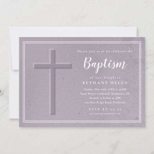 Simple textural cross baptism invitation