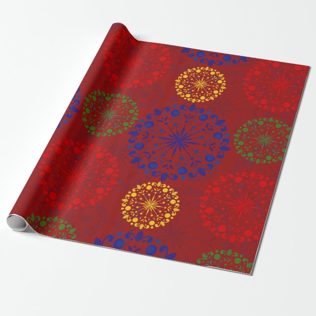 Simple textured snowy mandala wrapping paper (Unrolled)