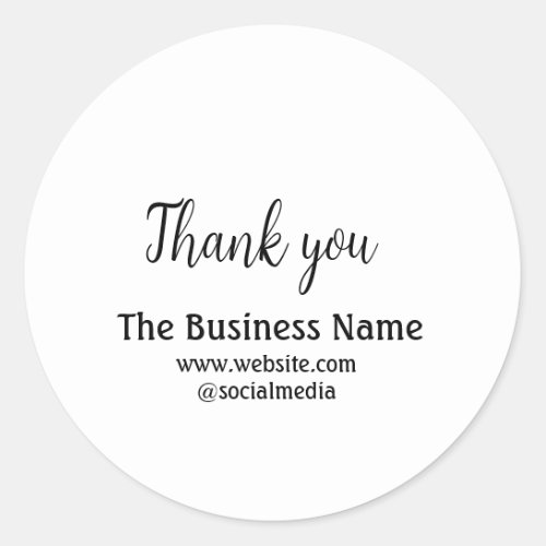 Simple thank you add business name details text  t classic round sticker