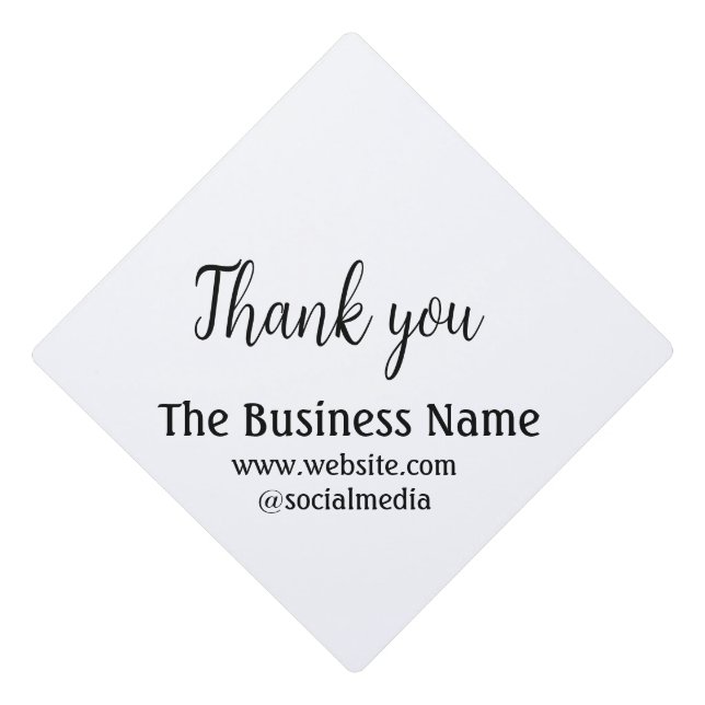 Simple thank you add business name details text  t graduation cap topper (Front)