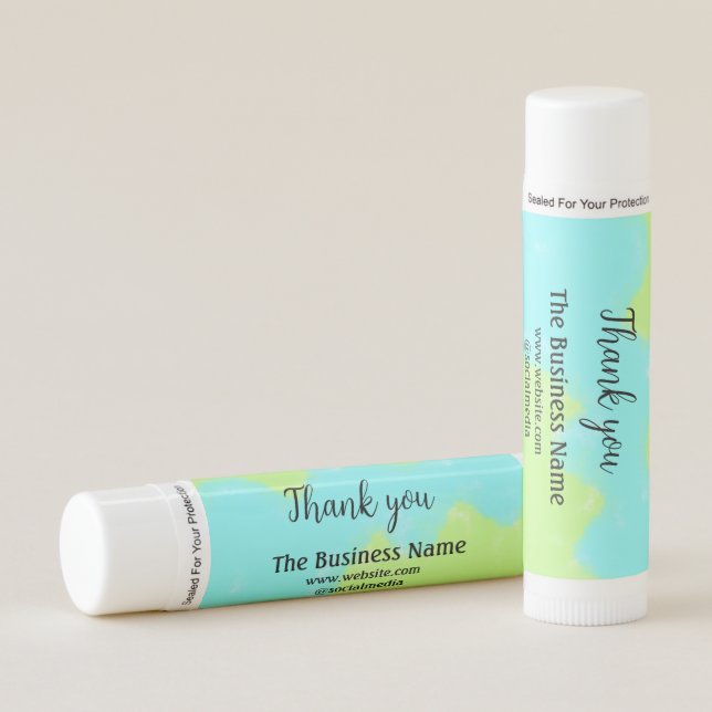 Simple thank you add business name details text  t lip balm (Front)