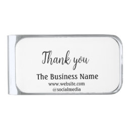 Simple thank you add business name details text  t silver finish money clip