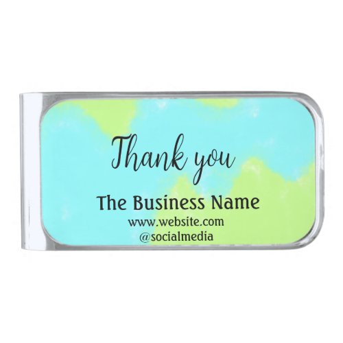 Simple thank you add business name details text  t silver finish money clip