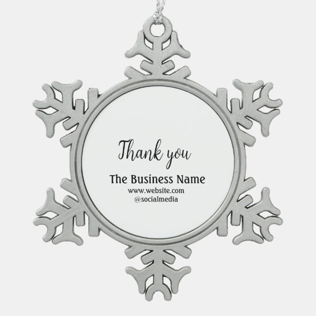 Simple thank you add business name details text  t snowflake pewter christmas ornament (Front)