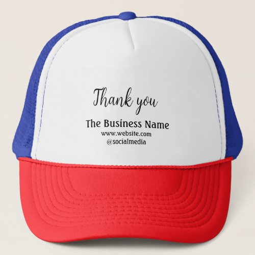 Simple thank you add business name details text  t trucker hat