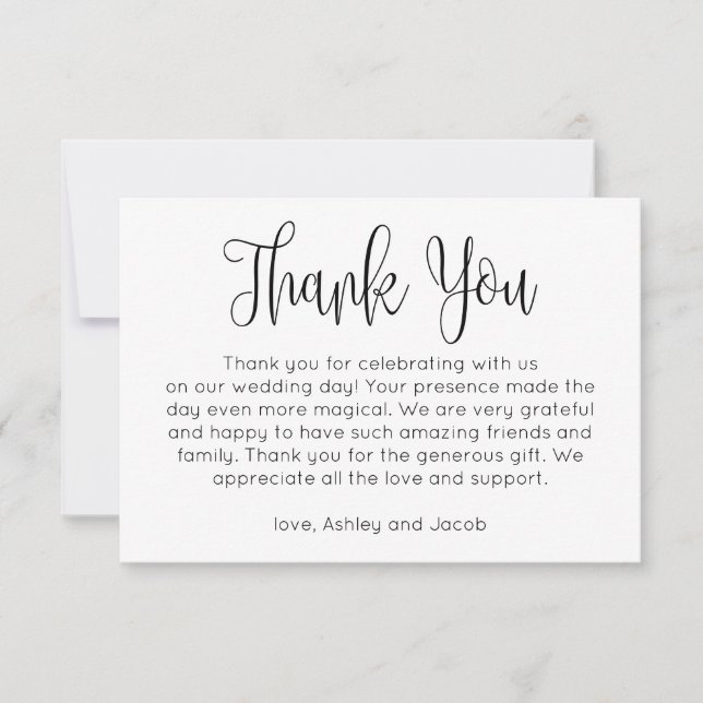 Simple thank you. Black and white wedding note Invitation (Front)