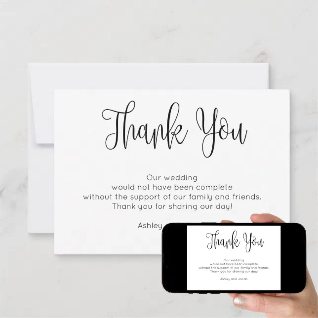 Simple thank you. Black and white wedding note Invitation | Zazzle