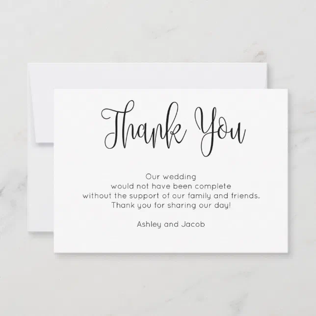 Simple thank you. Black and white wedding note Invitation | Zazzle