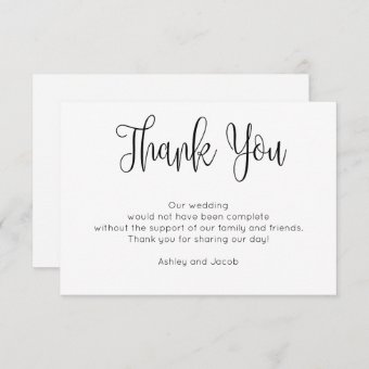 Simple thank you. Black and white wedding note Invitation | Zazzle