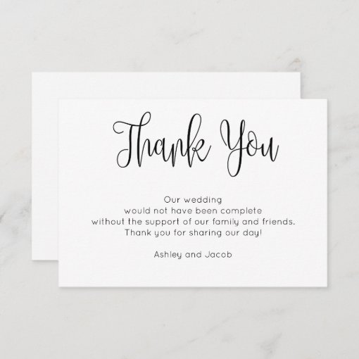 Simple thank you. Black and white wedding note Invitation | Zazzle