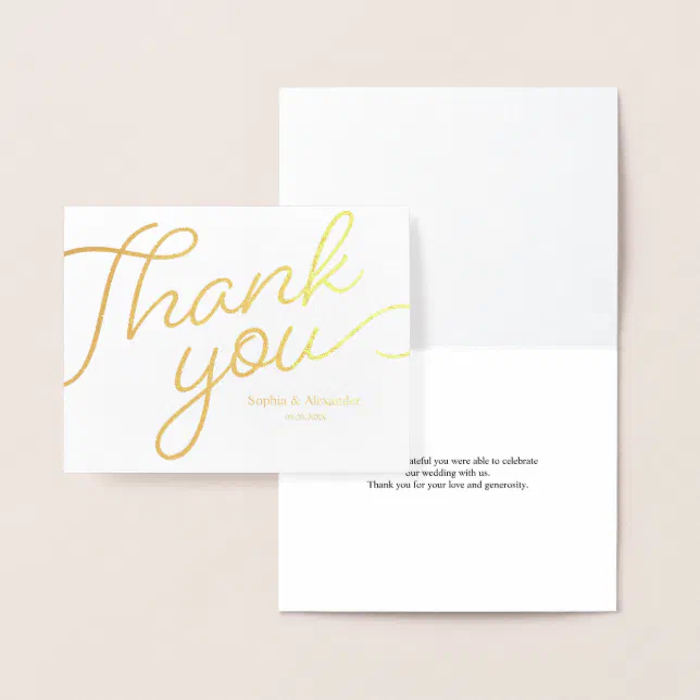 Simple Thank you Calligraphy Script Wedding Gold Foil Card | Zazzle