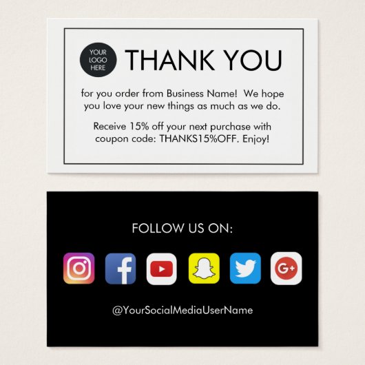 Simple Thank You For Your Order Business Cards (Front & Back)