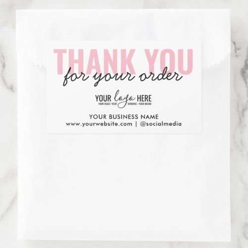 Simple Thank You For Your Order Pink Custom Logo Rectangular Sticker