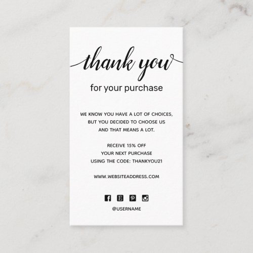 Simple Thank you For your Purchase Add Logo Business Card