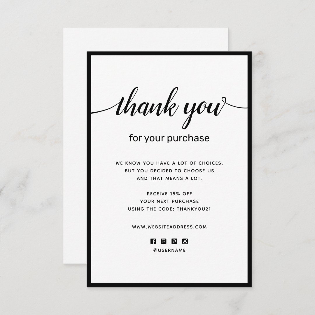 Simple Thank you For your Purchase Note Card | Zazzle