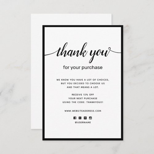 Simple Thank you For your Purchase Note Card
