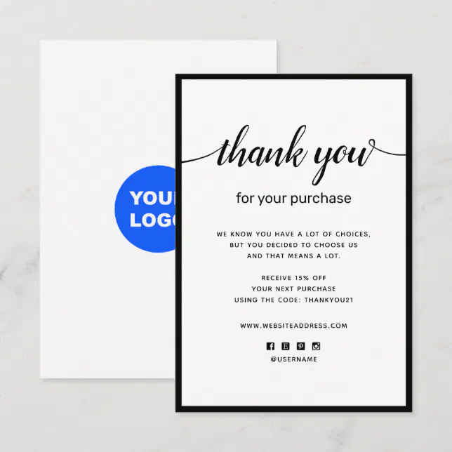 Simple Thank you For your Purchase Note Card | Zazzle