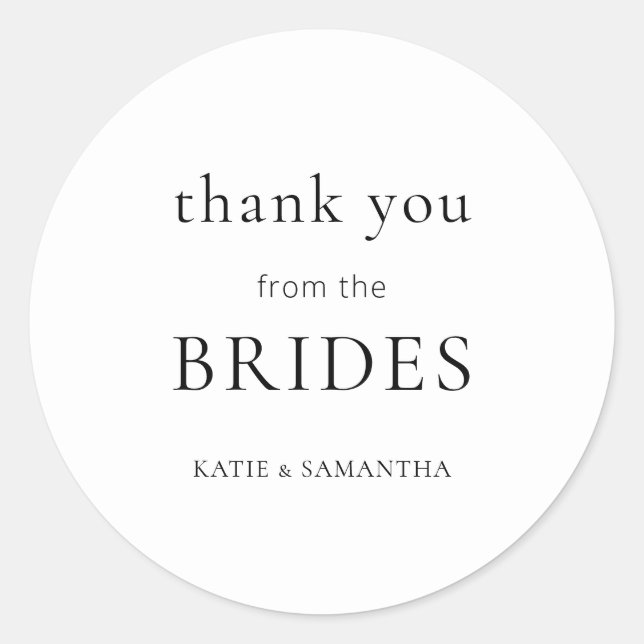 Simple Thank You from Brides Lesbian Wedding Classic Round Sticker (Front)