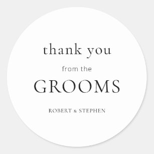 Simple Thank You from Grooms Gay Wedding Thanks Classic Round Sticker