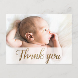 Simple Thank You Gold Script Custom Baby Photo Postcard