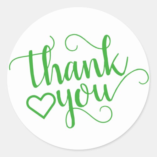 Simple Thank You  Green Apple Flourish Script Classic Round Sticker