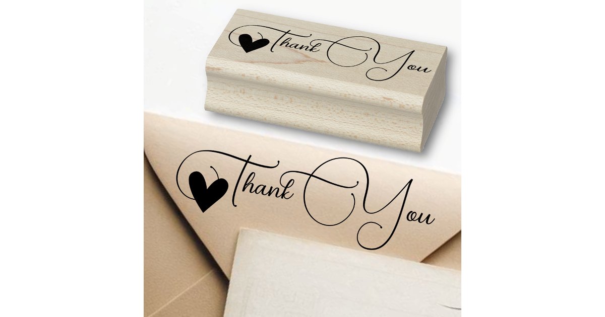 Simple Thank You Heart Calligraphy Simple Stylish Rubber Stamp | Zazzle