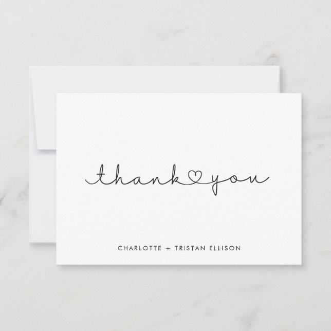 Simple Thank You Heart  Note Card (Front)