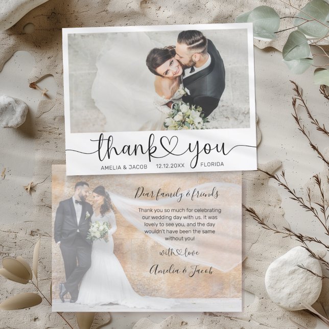 Simple Thank You Heart & Photo Wedding Card (Creator Uploaded)