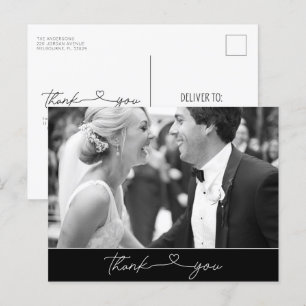 Simple Thank You Heart Script Photo Wedding Postcard