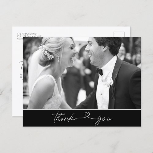 Simple Thank You Heart Script Photo Wedding Postcard