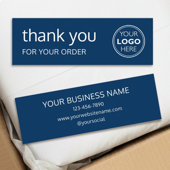 Simple Thank You Logo Brand Modern Navy Mini Business Card (Creator Uploaded)