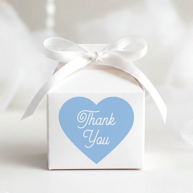 Simple Thank You Modern Blue Favor Cute Shaped Heart Sticker (Creator Uploaded)