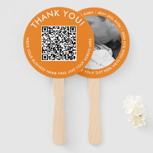 Simple Thank You Orange Website Scan QR Code Photo Hand Fan