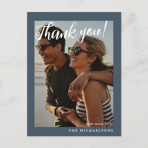 Simple Thank you Photo Wedding Blue Postcard