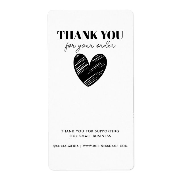 Simple Thank You Purchase Order Heart Business Label (Front)