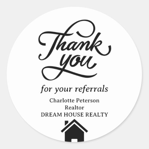 Simple Thank You Referral Real Estate Classic Round Sticker