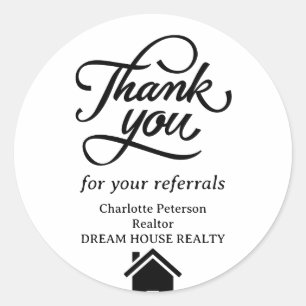 Simple Thank You Referral Real Estate Classic Round Sticker