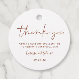 Simple Thank You Rust and White Wedding Names Favor Tags