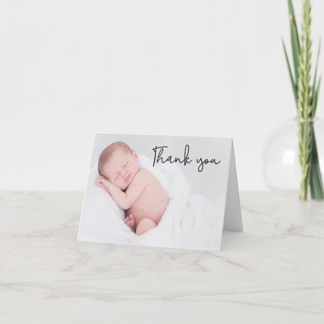 Simple Thank You Script Baby photo Birth Announcement (Front)
