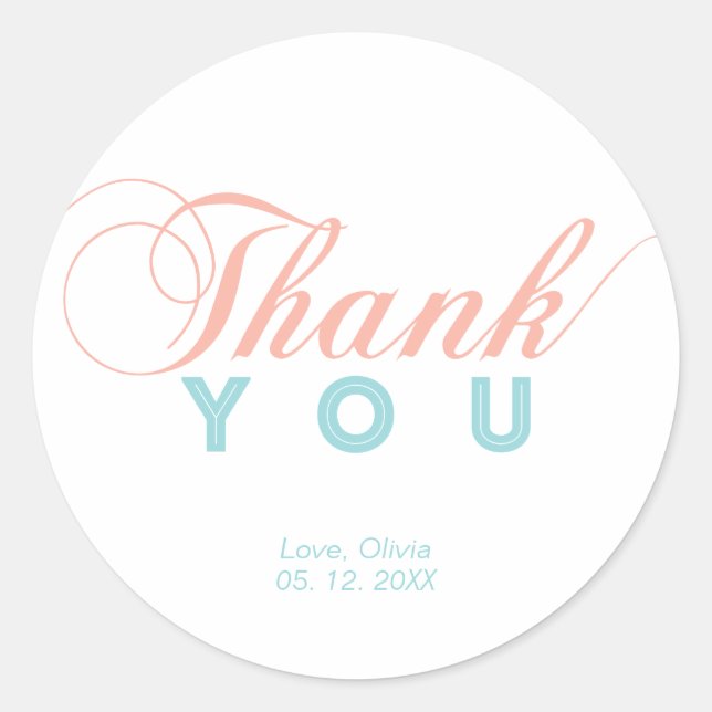 Simple Thank you Sticker for Shower / Party Favor (Front)
