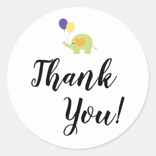 Simple Thank You Typography with Elephant Classic Round Sticker