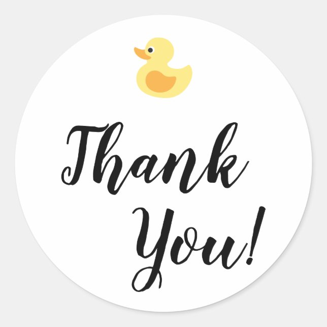 Simple Thank You Typography with Rubber Duck Classic Round Sticker (Front)