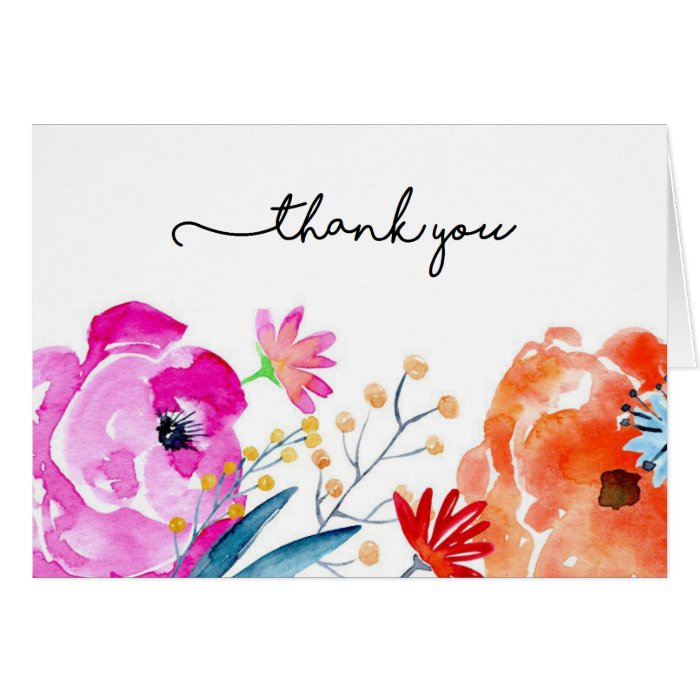 Simple Thank You Watercolor flowers Note cards | Zazzle